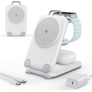 Mukiya Mag Safe - Caricatore senza fili per dispositivi Apple, 3 in 1, pieghevole, compatibile con iPhone 17, 16, 15, 14, 13, 12, serie, Apple Watch Series e Air Pods 4, 3, 2 Pro