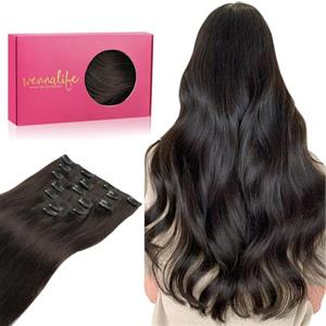 WENNALIFE Extension Capelli Veri Clip, 35cm 120g 7pcs Extension Clip Capelli Veri Marrone Scuro Remy Umani Naturali Capelli Extension con Clip