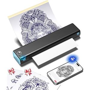 Phomemo M08F Stampante Per Tatuaggi Termica Tattoo con 10 Carte di Trasferimento, Stampante Stencil Tattoo Compatibile Con il Telefono, Tablet e PC per Artisti e Principianti, Nero Blu
