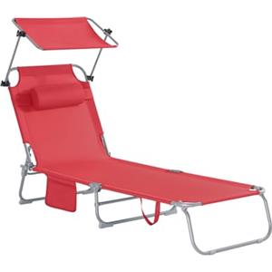 SoBuy Sdraio da Giardino Reclinabile Lettino Prendisole Pieghevole con Cuscino Tasca Laterale e Parasole Sedia Sdraio da Esterno per Patio Campeggio Spiaggia Rosso 155x56x81cm OGS48-R
