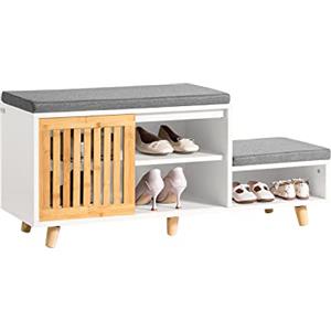 SoBuy Scarpiera con 2 posti Panca con anta scorrevole con vano portaoggetti Panca per ingresso Scarpiera cassettiera per bambini 101x35x46cm FSR125-WN