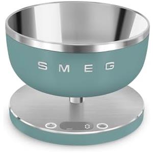 Smeg, Bilancia da Cucina Digitale KSC01EGMWW, Ciotola in Acciao Inox Removibile, Quattro Unità di Misura g/ml e lb.oz/fl.oz, con Funzione Tara, Portata Massima 5kg, Verde