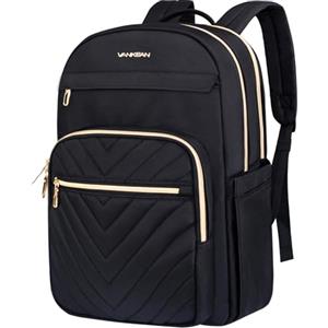 VANKEAN 15,6 pollici Laptop Backpack per donne uomini lavoro moda con porta USB, impermeabile borsa zaini T elegante viaggio Daypacks casual per la università, affari, nero