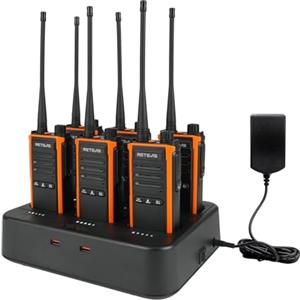 Retevis C65B Walkie Talkie Professionali, Walkie-Talkies IP67 Impermeabile, Woki Toki con Caricabatterie a 6 Vie, Chiamata di Gruppo, Wolky Toki Durevole per la Costruzione di Scuole (6 Pacchetti)