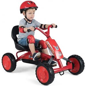 COSTWAY Go Kart a Pedali per Bambini, Veicolo a Pedali con Sedile Regolabile, 4 Ruote Resistenti, Macchina Elettrica per Bambini 3-8 Anni, Portata 30 kg (Rosso)