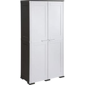 MA MAISON Armadio Alto in Plastica 79x43x164 cm. con 2 Ante e Vano Portascopa - Mobile Contenitore Multiuso Salvaspazio per Organizzazione Casa, Lavanderia e Ripostiglio (Grigio/Nero)