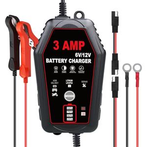 Haisito Caricabatterie da auto 3 A con caricabatterie intelligente da 6 V/12 V per la ricarica di auto, roulotte, moto, navi, batterie al piombo e fosfato di ferro.