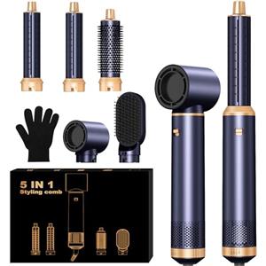 UKLISS Asciugacapelli 5 in 1, Pro Hair Styler & Phon Capelli Set con Arricciacapelli, Thermal Brush, Spazzola Lisciante Capelli, Spazzola ad Aria Calda, Hair Dryer Regali per Donne Styling - Blu