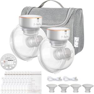 O-BouBou 2 x Tiralatte Elettrico senza BPA - Tiralatte Elettrico Indossabile a Mano Libera in Silicone Con Batteria a Lunga Durata - 12 Livelli e 4 Modalità - Flange da 24 mm + 4 Inserti Flange (19/21 mm)