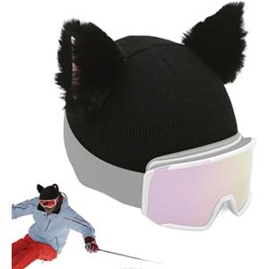 Generic Copri casco da sci a forma di gatto, in morbido peluche, facile da usare, per adulti, bambini, sci, snowboard