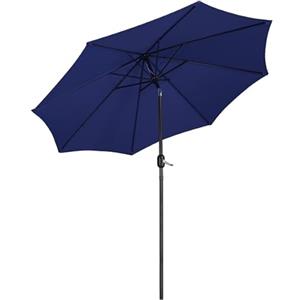 Yaheetech Ombrellone da Giardino Esterno 270 cm Portatile Parasole Protezione UV con Manovella 8 Stecche Reclinabile Telo in Poliestere Tubo in Alluminio Spiaggia Balcone Terrazzo Blu