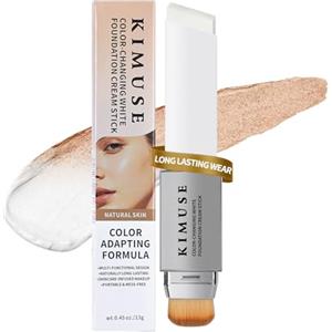 KIMUSE Color-Changing White Foundation Cream Stick, Fondotinta a Bastoncino con Effetto Cambia-Colore di Lunga Durata, Coprenza Media-Intensa, Doppia Estremità con Pennello Rimovibile