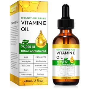 FlameBeauty Olio Vitamina E 75.000 UI - Biologico Puro e Naturale per Viso, Corpo, Cicatrici e Cuoio Capelluto | Idratante e Rigenerante (1 Packs 1x60ML)