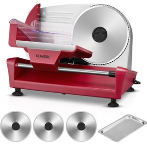FOHERE 250W Affettatrice Elettrica da Casa, 3 Lame in Acciaio Inox con Diametro di 19 cm, Affettatrice Professionale, Spessore Regolabile 0-15mm Per Carne Formaggio Pane, Facile da Pulire