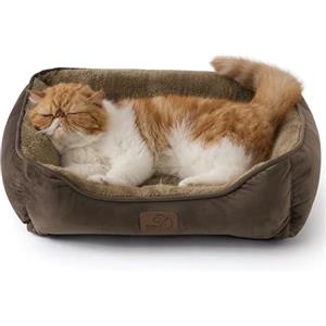 Bedsure Cuccia per Cani Gatto - 51x41 cm Cuccia Rettangolare Lavabile per Cani Piccoli e Animali Domestici con Fondo Antiscivolo per Gattini e Cuccioli, Marrone