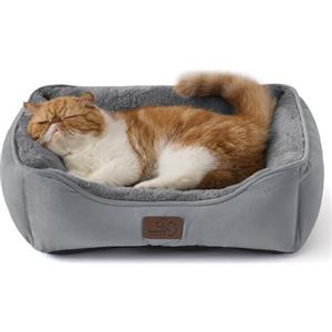 Bedsure Cuccia per Cani Gatto - 51x41 cm Cuccia Rettangolare Lavabile per Cani Piccoli e Animali Domestici con Fondo Antiscivolo per Gattini e Cuccioli, Grigio