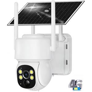 Generic 4G LTE Telecamera di sorveglianza esterna con pannello solare, 2K PTZ telecamera di sorveglianza con scheda Sim, rilevamento umano PIR, visione notturna, IP66 impermeabile, PTZ 355°/90°, audio a due