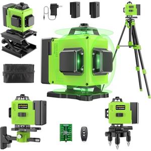 karzu Livello Laser Cantiere Autolivellante 360° x 4, Lazer Livelli 4D 16 Linee Laser con treppiede, Autolivellante e Modalità Pulsata Esterna, 2 x Batteria, Livellamento Automatico, Supporto Rotante