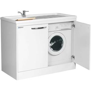 Negrari Silvestro Interno 5008 Lavatoio Copri Lavatrice Montato Bianco 109x60 H90,5 Mobile Nobilitato Idrofugo Vasca Polipropilene Reversibile Sinistra Destra Chiusura 2 Ante Battenti Slow Asse Legno