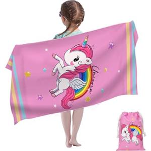 Rowjoy Telo mare unicorno, telo mare per bambini, 60 x 120 cm, in microfibra, senza sabbia, ad asciugatura rapida, asciugamano da viaggio, nuoto, telo doccia per bambini