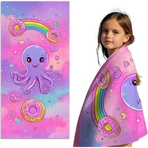 Rowjoy Asciugamano da spiaggia per bambini, 60 x 120 cm, in microfibra, senza sabbia, ad asciugatura rapida, per viaggi, nuoto, per bambini (viola-#BZY)