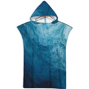 Rowjoy Telo mare in microfibra, oceano con stampa animale, blu subacqueo, telo mare con cappuccio, asciugamano poncho ad asciugatura rapida, per adulti e bambini (blu, 75 x 110 cm)