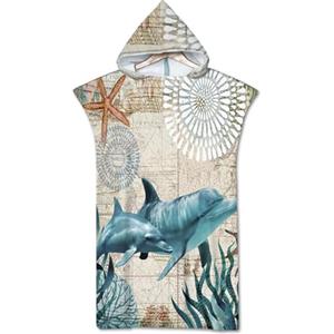 Rowjoy Telo mare poncho, oceano animale, stampa surf, blu subacqueo, telo mare con cappuccio, asciugamano poncho ad asciugatura rapida per adulti (Whale2-75 x 110 cm), Row-1