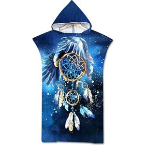 Rowjoy Telo mare poncho, poncho da surf da uomo e da donna, in microfibra, con cappuccio, poncho ad asciugatura rapida, per spiaggia, nuoto (Dream1-75 x 110 cm)