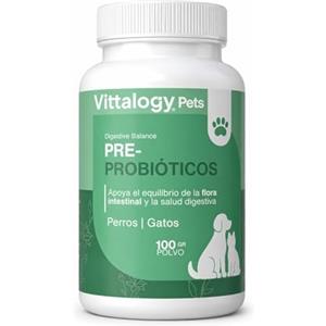 VITTALOGY Pre E Probiotici Cani Gatti Vittalogy | Enterococcus Faecium FOS E Psyllium | Equilibrio Digestivo E Reset Della Flora | Formula In Polvere Per Uso Quotidiano