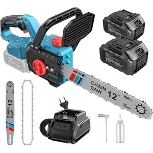karzu Motosega a Batteria 12" Brushless 1000W, Motosega Elettrica con Lubrificazione Automatica e Tensionamento Rapido Senza Utensili,Compatibile con Batteria Makita 18V LXT, 2x4000mAh per Potatura e Taglio