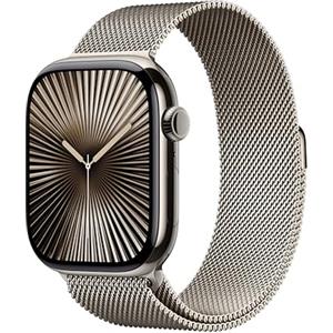 Apple Watch Series 10 GPS + Cellular 46 mm Smartwatch con cassa in titanio color Naturale e cinturino Sport Loop Naturale - S/M. Fitness tracker, app ECG, display Retina always-on, Carbon Neutral