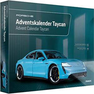 Franzis Porsche Taycan 67203 - Calendario dell'Avvento in Metallo, Modello in Scala 1:24, con modulo Audio e Libro di accompagnamento da 52 Pagine