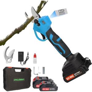 OnlyinNY Cesoie Elettriche Potatura Senza Fili, 2 Batterie 21V 2.0Ah Ricaricabili e 2 Lame SK5, Taglio Ø40mm (1.6"), Cesoie a Batteria per Giardinaggio, Alberi e Rami