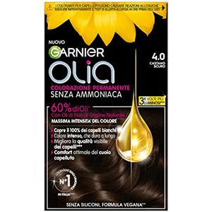 Garnier Olia Tinta Capelli, Colorazione Permanente Senza Ammoniaca, Copre il 100% dei Capelli Bianchi, Con Oli di Fiore di Origine Naturale, Formula Vegana, Castano Scuro