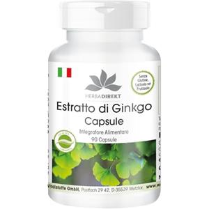 herba direkt Estratto Ginkgo Biloba capsule 95mg - 90 capsule - almeno 24% di flavoni e almeno 6% di lattoni | HERBADIREKT by Warnke Vitalstoffe - Qualità da farmacia tedesca