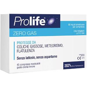 Prolife Zero Gas - Dispositivo Medico per Flatulenza e Gonfiore Addominale - 45 Compresse Masticabili con Simeticone e Fermenti Lattici