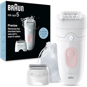 Braun Silk-Épil 5 Depilatore Donna, Epilatore Elettrico Donna per Una Epilazione Semplice, Wet & Dry, Pelle Liscia a Lungo, con Testina per Rasoio Donna, 5-030, Bianco/rosa