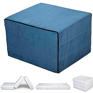 EVERGREENWEB MATERASSI & BEDS EVERGREENWEB - Pouf Letto con Rivestimento Blu Sfoderabile trasformabile in Confortevole Materasso Singolo 80x190 WATERFOAM Alto 15 cm Pieghevole 3 Pezzi Multiuso Puff Futon Salvaspazio per Ospiti