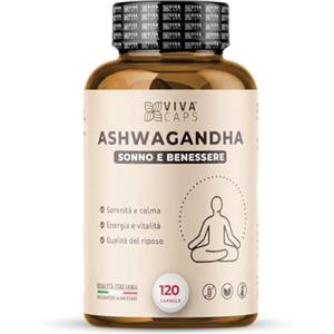 VIVACAPS Ashwagandha pura alto dosaggio 1200mg per abbassare il Cortisolo 120 Cps | Ashwagandha capsule per stanchezza e stress - Made in italy