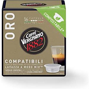 Caffè Vergnano 1882-16 Capsule Caffè Compatibili Lavazza A Modo Mio Compostabili, Oro - 1 confezione da 16 caps