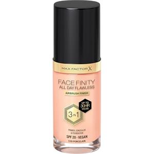 Max Factor Fondotinta Facefinity All Day Flawless - Correttore, Fondotinta liquido e primer viso 3-in-1, Formula vegan, Copertura modulabile, Tenuta fino a 30 ore, SPF20 - C30 Porcelain, 30 ml