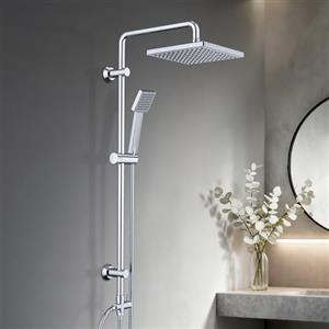 JOHO Colonna Doccia in Acciaio INOX senza Miscelatore Termostatica, Asta Doccia Saliscendi con Soffione e Doccetta, Set Doccia a Pioggia con Soffione ABS 20x20 cm Cromo