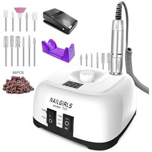 NAILGIRLS Fresa ELettrica,NAILGIRLS 11 in 1 Fresa Unghie Gel Manicure e Pedicure Elettrico,35000RPM Velocità Regolabile,Intelligente Led,Portatile Lima Elettrica Unghie con Modalità Pedale