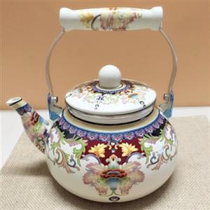 Generic Bollitore da tè smaltato vintage, teiera smaltata floreale, teiera in porcellana smaltata con fischio, teiera turca per acqua calda con manico freddo, per piano cottura da cucina