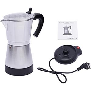 Aohuada Fornello Elettrico Espresso Con Base Caffettiera Espresso Classico Macchina Caffè Italiana Caffè Per 6 Tazzine Espresso: 300 ml, 480 Watt, Alluminio, Per Viaggi o Campeggio Argento