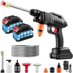 uifame Idropulitrice senza fili, 21 V, 1500 W, 870 PSI max., Idropulitrice con batteria 2 x 2,0 Ah 60 bar, Idropulitrice portatile con tubo da 5 m e 2 ugelli, Pistola idropulitrice