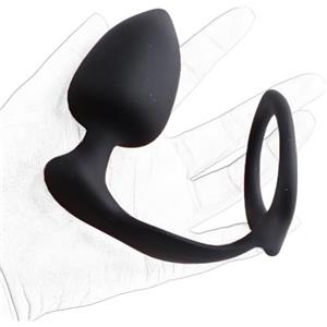 LxPxP Anello per Pene con Plug Anale Nero, Cock Ring con Tapón Anale Integrato, Anello Pene Riutilizzabile e Flessibile, Doppia Stimolazione, Cock Ring Plug Anale in Unico Pezzo per Uomini e Coppie