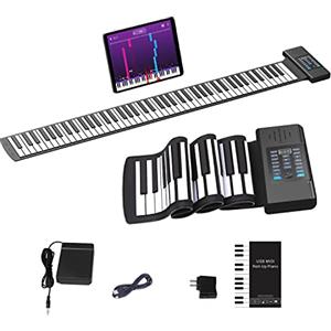 KONIX Pianoforte arrotolabile a 88 tasti, tastiera portatile ricaricabile a mano, 128 ritmi, 128 toni, tastiera estraibile con display a LED funzione MIDI, miglior regalo per bambini e principianti