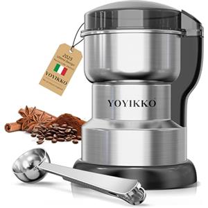 YOYIKKO Macina Caffe' Elettrico 300W, Macinacaffè, Macinatura Regolabile Macina Caffe per Espresso/Gocciolamento/Versamento. Macinacaffè Per caffè, spezie e altri alimenti (Argento-210)