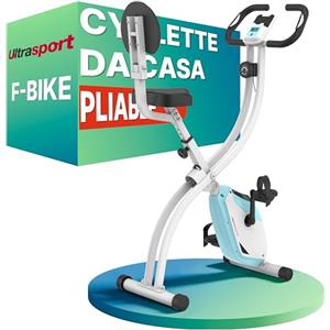 Ultrasport F-Bike 200B, trainer per bicicletta, cyclette pieghevole, con schienale, computer allenamento LCD, peso massimo utente 110 kg, misurazione frequenz cardiaca, 8 livelli di resistenza, Menta